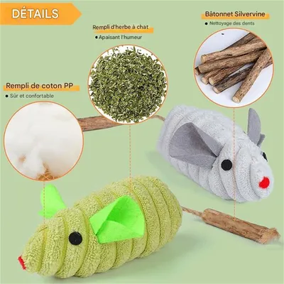 IntiMeg Jouets pour chats - Souris, bâtonnets d'herbe
